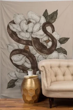 Jessica Roux Snake And Magnolias 50" X 60" Tapestry - Society6