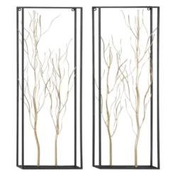Metal Tree Branch Wall Decor With Black Frame Set Of 2 Gold - Olivia & May