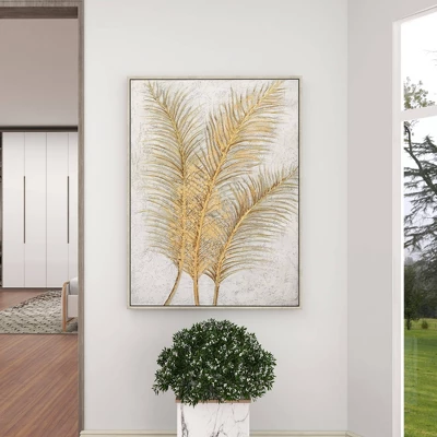 Canvas Leaf Framed Wall Art With Silver Frame Gold - CosmoLiving By Cosmopolitan - Image 9