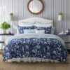 Laura Ashley 7pc Full/Queen Branch Toile 100% Cotton Comforter Sham Bonus Set Blue