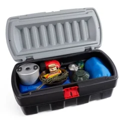 Rubbermaid 48 Gallon Black Action Packer Lockable Latch Indoor And Outdoor Storage Box Container For Home, Garage, Backyard, (Single)