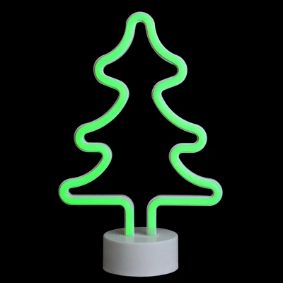 Northlight 11" Battery Operated Neon Style LED Christmas Tree Table Light - Green