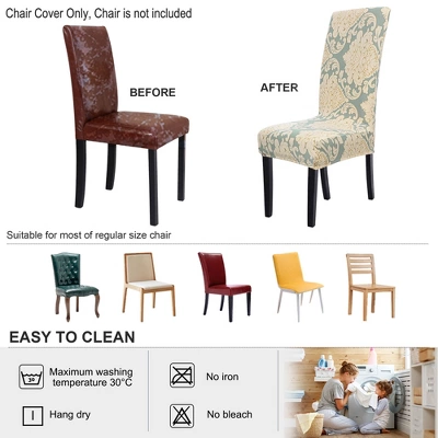PiccoCasa Polyester Spandex Stretch Removable Washable Dining Chair Slipcovers Beige Blue 1 Pc - Image 3