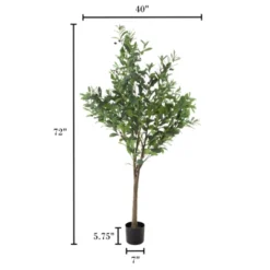 Artificial Olive Tree 6-Foot Potted Faux Plant With Fruit For Home Or Office Decoration - Natural Looking Polyester Leaves By Pure Garden