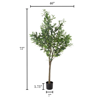 Artificial Olive Tree 6-Foot Potted Faux Plant With Fruit For Home Or Office Decoration - Natural Looking Polyester Leaves By Pure Garden