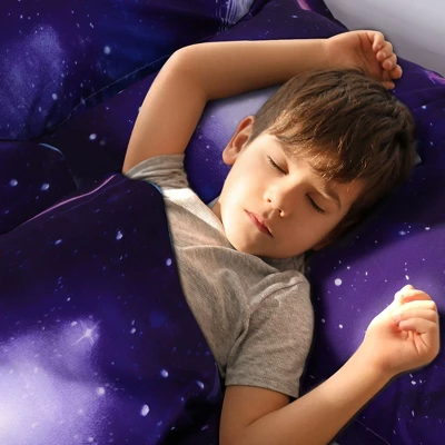 PiccoCasa Polyester Galaxy Sky Cosmos Night Pattern 3D Printed Duvet Cover Set With 2 Pillowcases 4 Pcs Queen Dark Purple - Image 4