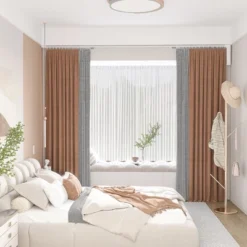 HOMCOM Smart Curtains System With Adjustable Tracks Rod (up To 180 In), Compatible With Alexa, Google Home Voice, WiFi App, Remote Control, White