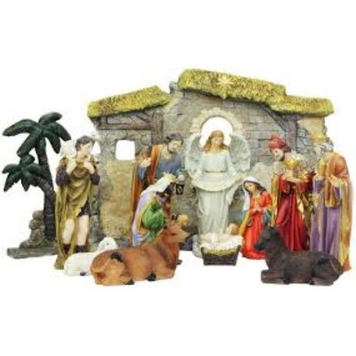 Northlight 13-Piece Gray Traditional Religious Christmas Nativity Figurine With Stable 23.25" - Image 2