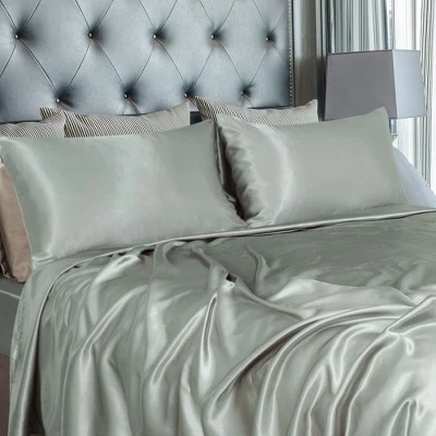 PiccoCasa Satin Sheet Set Polyester With 2 Envelope Pillowcases Elastic Deep Pocket Fitted Sheet 4 Pcs - Image 2