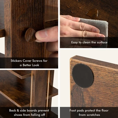 Costway Patented 7-Tier Double Rows Shoe Rack Vertical Wooden Shoe Storage Organizer Rustic White/Brown - Image 6