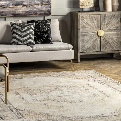 NuLOOM Glenda Machine Washable Faded Medallion Area Rug - Image 8