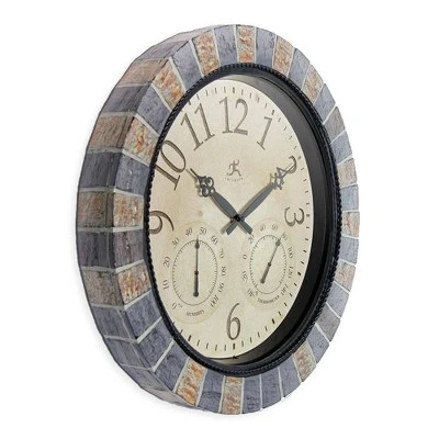 18.5" Inca II Faux Stone Outdoor Wall Clock Black - Infinity Instruments - Image 2
