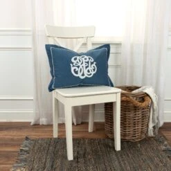 14"x20" Oversize Monogram Lumbar Throw Pillow Cover Blue - Rizzy Home