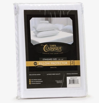 Linen Classique 320TC - Zippered Pillow Protector - White - Image 3