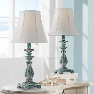 Regency Hill Cali Traditional Accent Table Lamps 19" High Set Of 2 Antique Blue White Bell Shade For Bedroom Living Room Bedside Nightstand Office
