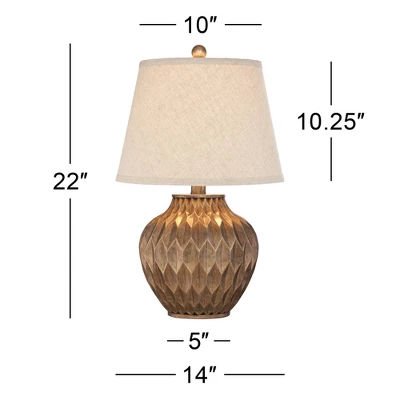 360 Lighting Buckhead Modern Accent Table Lamp 22" High Warm Bronze Brown Geometric Fabric Drum Shade For Bedroom Living Room Bedside Nightstand - Image 5