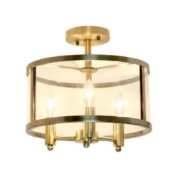 3-Light 13" Industrial Farmhouse Glass/Metallic Accented Semi-flushmount Ceiling Light - Lalia Home