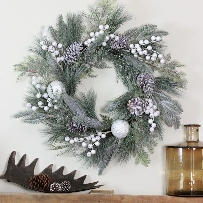 Northlight Frosted Mixed Pine And Pine Cone Artificial Christmas Wreath, 24-inch, Unlit - Image 3
