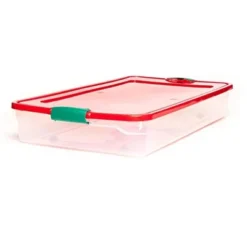 HOMZ 60-Quart Latching Holiday Underbed Durable Storage Organizer Container Box Tote With Easy Grip Handles And Glide Wheels, Clear (2 Pack)