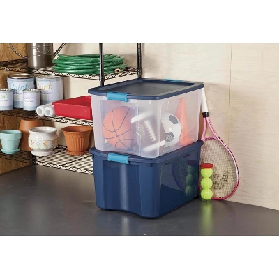 Sterilite 18 Gallon Heavy Duty Deep Plastic Clear Latch And Carry Storage Tote Container With Lid For Magazines And Craft Supplies, True Blue (6 Pack) - Image 3