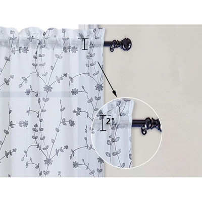 Trinity Sheer Curtains Leaves Embroidered Kitchen Curtains Rod Pocket Faux Linen Textured Window Treatments, Set Of 2 - Image 5