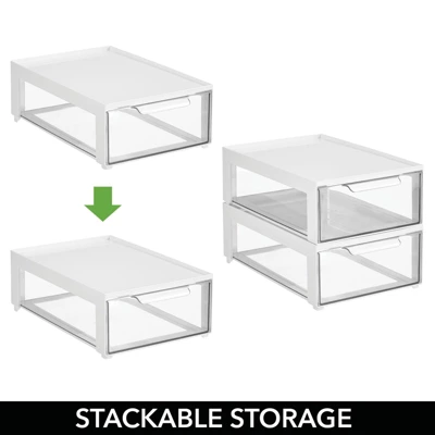 MDesign Plastic Stackable Office Storage Organizer With Drawer - Image 2