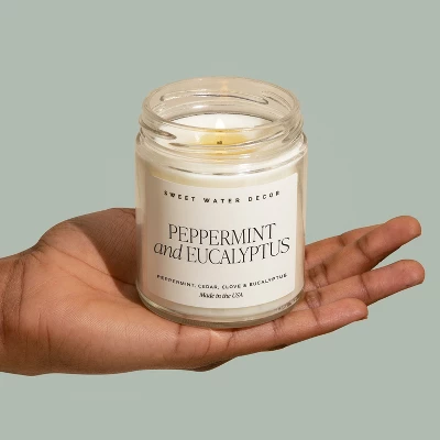 Sweet Water Decor Peppermint & Eucalyptus 9oz Clear Jar Soy Candle