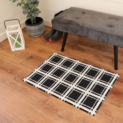 2'x3' ColorStar Prairie Grid Door Mat Black - Bungalow Flooring - Image 2