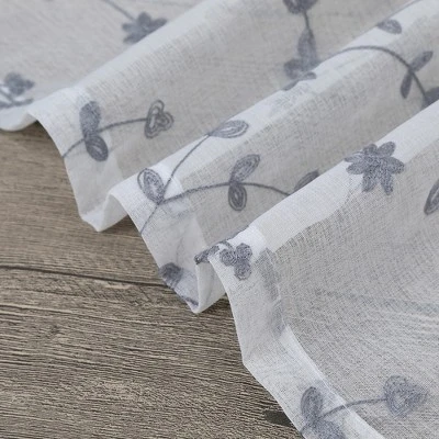 Trinity Sheer Curtains Leaves Embroidered Kitchen Curtains Rod Pocket Faux Linen Textured Window Treatments, Set Of 2 - Image 4