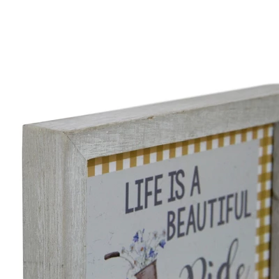 Northlight 7" Blue And White Vintage Bicycle "Life Is A Beautiful Ride" Plaid Accent Wall Decor - Image 2