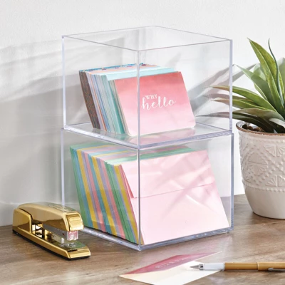 MDesign Plastic Storage Desk Organizer Bin For Home, Office - 3 Pack, Clear - Image 2