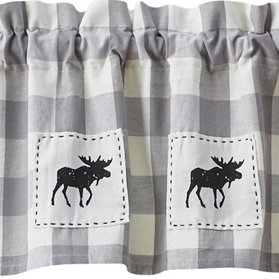 Buffalo Check Moose Patch Lined Valance 14"L - Gray