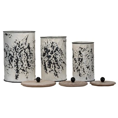 Set Of 3 Cream And Gray Floral Metal Decorative Storage Canisters - Foreside Home & Garden - Image 8