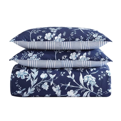 Laura Ashley 7pc Full/Queen Branch Toile 100% Cotton Comforter Sham Bonus Set Blue - Image 4