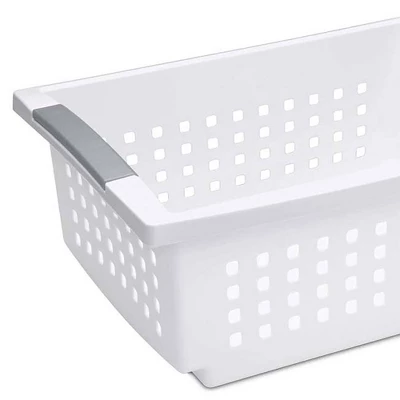 Sterilite Medium Sized Stackable Storage Bin And Organization Basket With Flip Down Accent Rails For Home And Household Organization, White (30 Pack) - Image 2