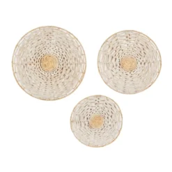Set Of 3 Seagrass Plate Handmade Woven Basket Wall Decors Cream - Olivia & May