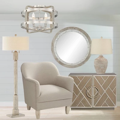 Barnes And Ivy Woodway Modern Farmhouse Ceiling Light Flush Mount Fixture 15 3/4" Wide Brushed Nickel Wood Grain 4-Light For Bedroom Living Room House - Image 7