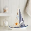 Juvale Wooden Sailing Boat Home Decor, Beach Nautical Design Sailboat With Ship's Wheel, 13 X 15 X 3 In