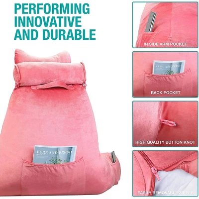 Vekkia Extra Large Velvety Reading And Bed Rest Pillow With Ultimate Back And Arm Support For Reading And Watching Television, Pink - Image 2