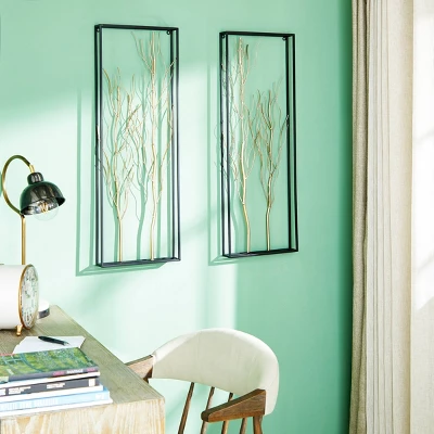 Metal Tree Branch Wall Decor With Black Frame Set Of 2 Gold - Olivia & May - Image 2