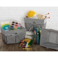 Design Imports Set Of 3 S Rustic Bronze Chicken Wire Ticking Stripe Liner Baskets Black/White