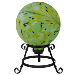 Northlight 10" Yellow And Green Hand Painted Swirled Outdoor Patio Garden Gazing Ball