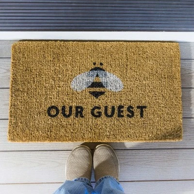 Evergreen Bee Our Guest Woven Back Indoor Outdoor Natural Coir Doormat 1'6"x2'6" Multicolored - Image 2