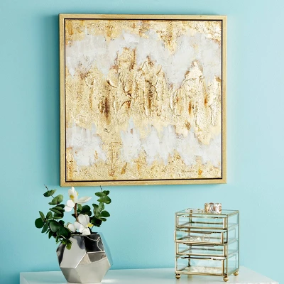 Glam Canvas Abstract Framed Wall Art With Gold Frame Beige - CosmoLiving By Cosmopolitan - Image 2