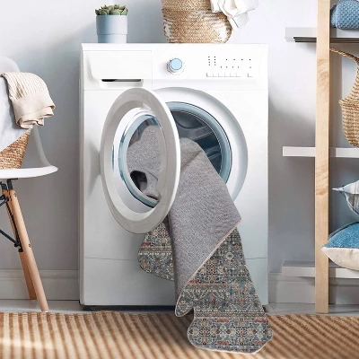 Washable Grant Rug Teal/Ivory - Linon - Image 5