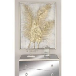 Canvas Leaf Framed Wall Art With Silver Frame Gold - CosmoLiving By Cosmopolitan