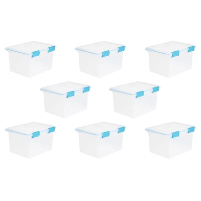 Sterilite 32 Quart Stackable Clear Plastic Storage Tote Container With Blue Gasket Latching Lid For Home And Office Organization, Clear - Image 9