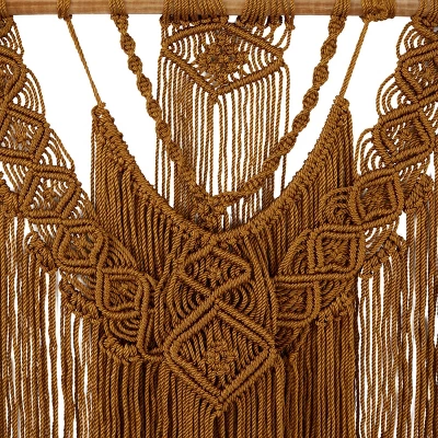 49" X 27" Fabric Macrame Handmade Intricately Weaved Wall Decor With Beaded Fringe Tassels Brown - Olivia & May - Image 3