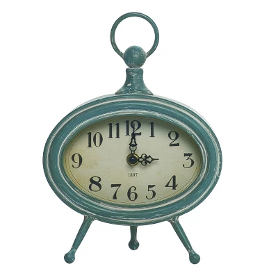 Transpac Metal 10.75 In. Blue Everyday Patina Clock