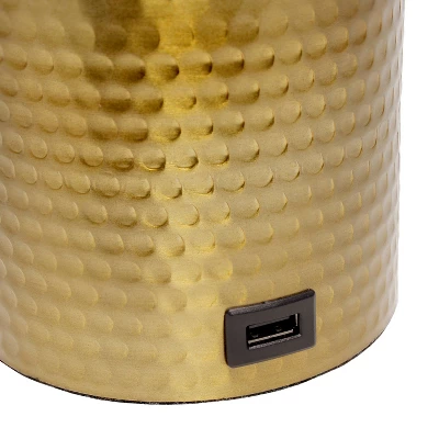 Hammered Metal Organizer Table Lamp With USB Charging Port And Fabric Shade - Simple Designs - Image 9